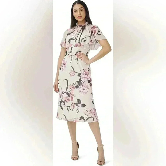 Adrianna Papell‎ Women's Printed Chiffon MIDI Dress, - Picture 1 of 5